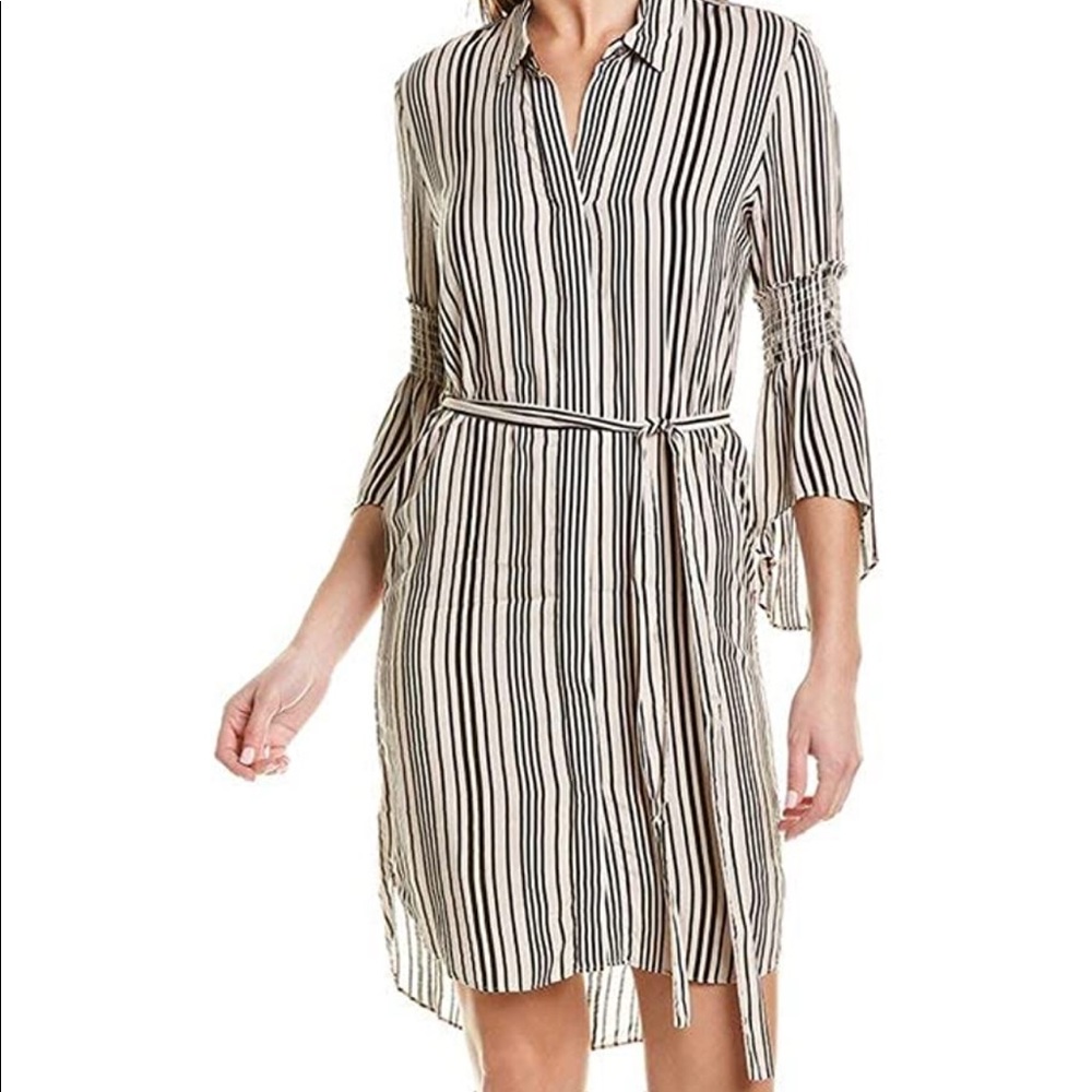 Halston Heritage striped shirt dress Large worn 2x. Beautiful sleeves. No belt